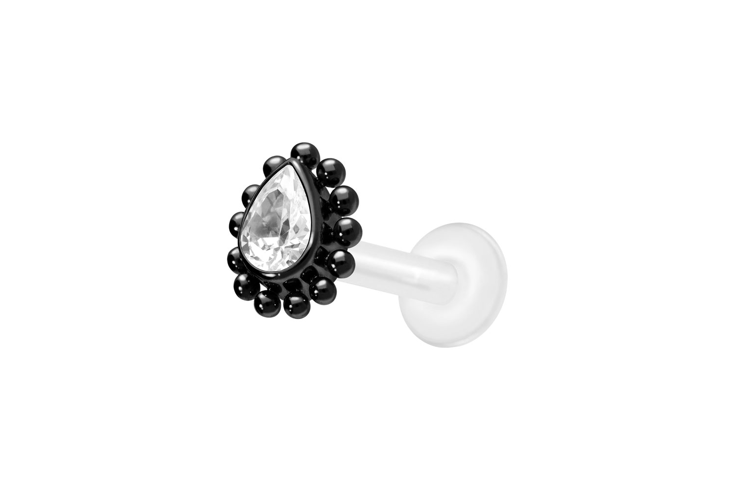 PTFE Labret Piercing mit Innengewinde + Titan-Aufsatz KRISTALLTROPFEN + KUGELN